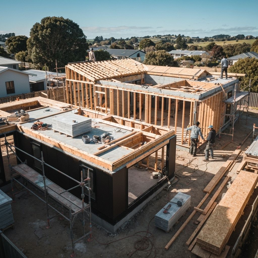 Professional construction team working on home renovation in New Zealand